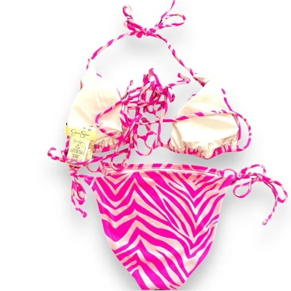 Jessica Simpson women’s electric pink zebra print two piece bikini - Picture 3 of 5